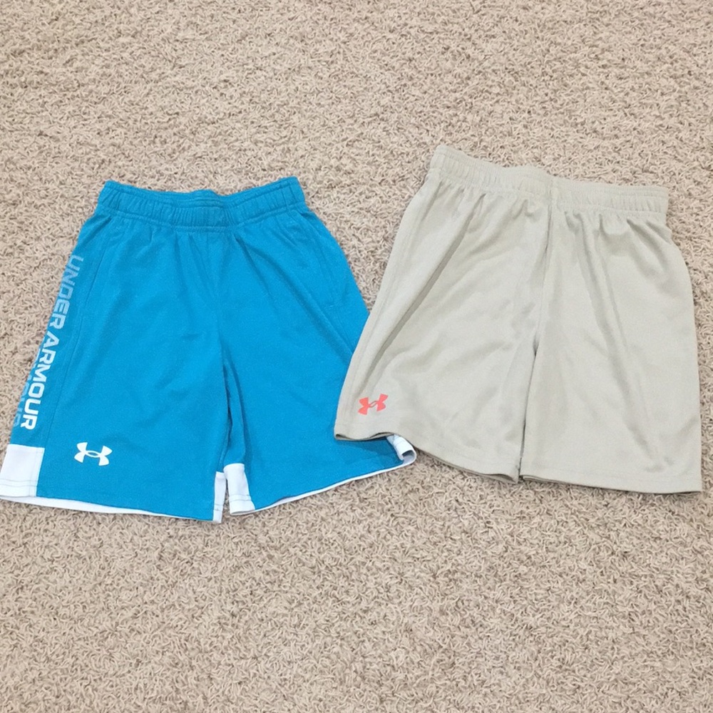 BUNDLE Under Armour Kids' Athletic Shorts — Turquoise and Light Tan